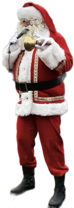 Kerstman met microfoon voor feestelijk kerstentertainment